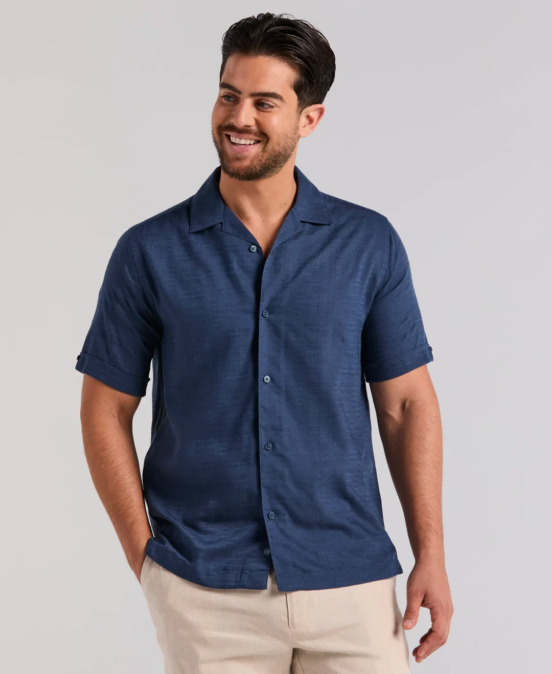 Cubavera Men's Window Dobby Camp Collar Shirt