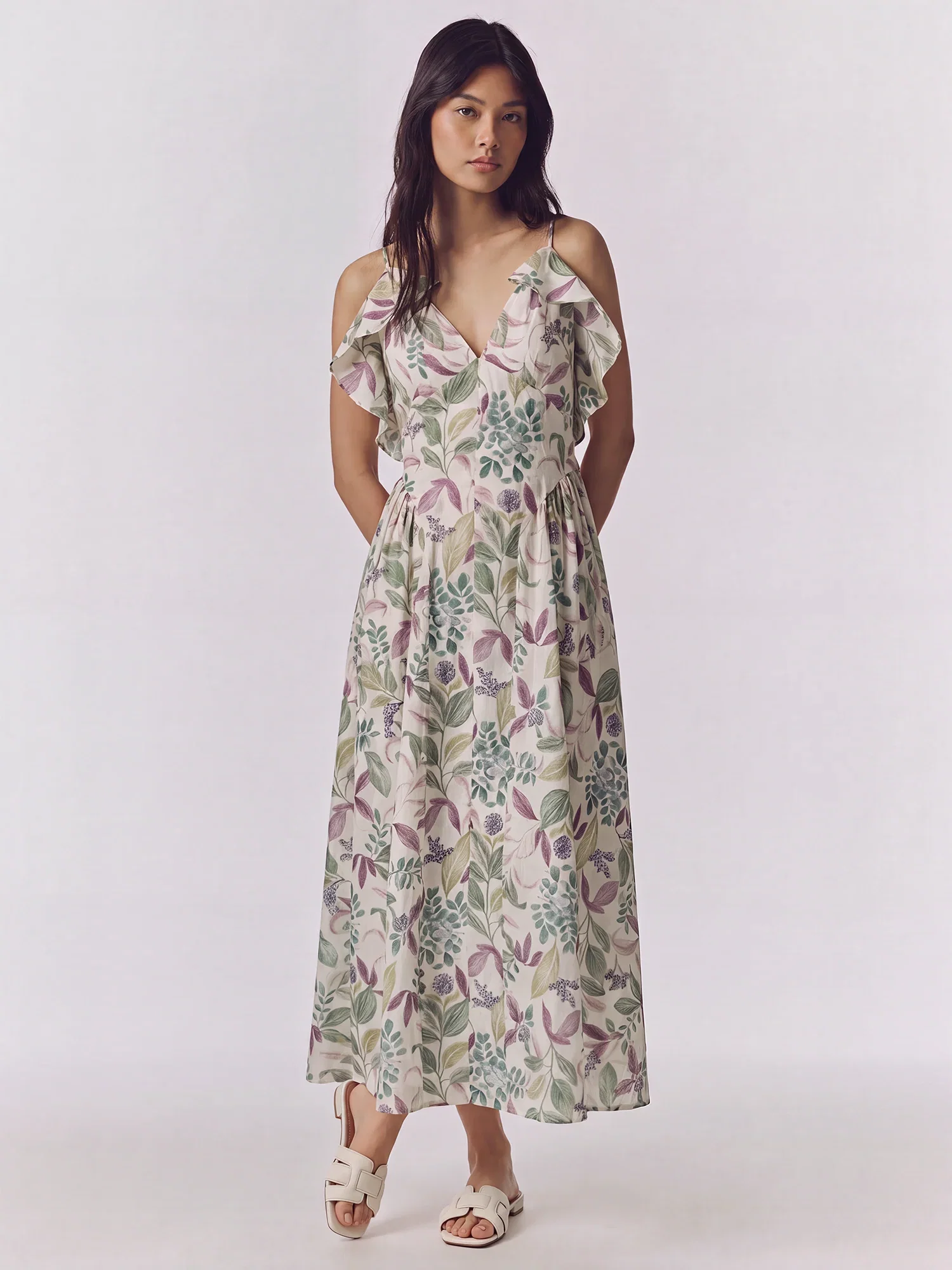 Image of Off The Shoulder V Neck Floral Maxi Sun Dress