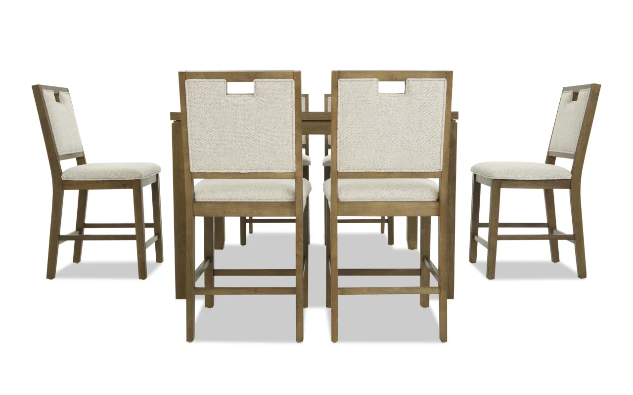 Brookline 7 Piece Brown & White Upholstered Counter Height Square Dining Set