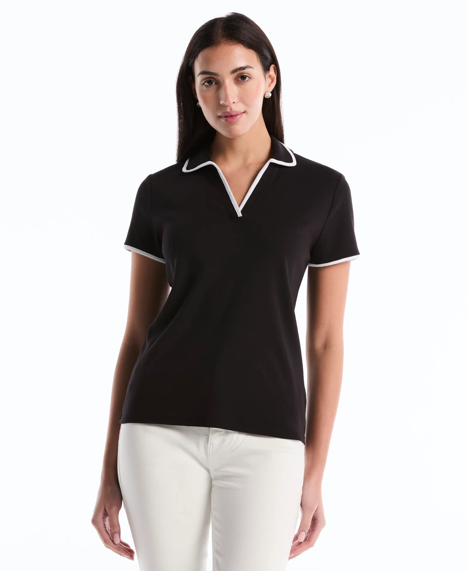 Image of Contrast Trim Johnny Collar Polo