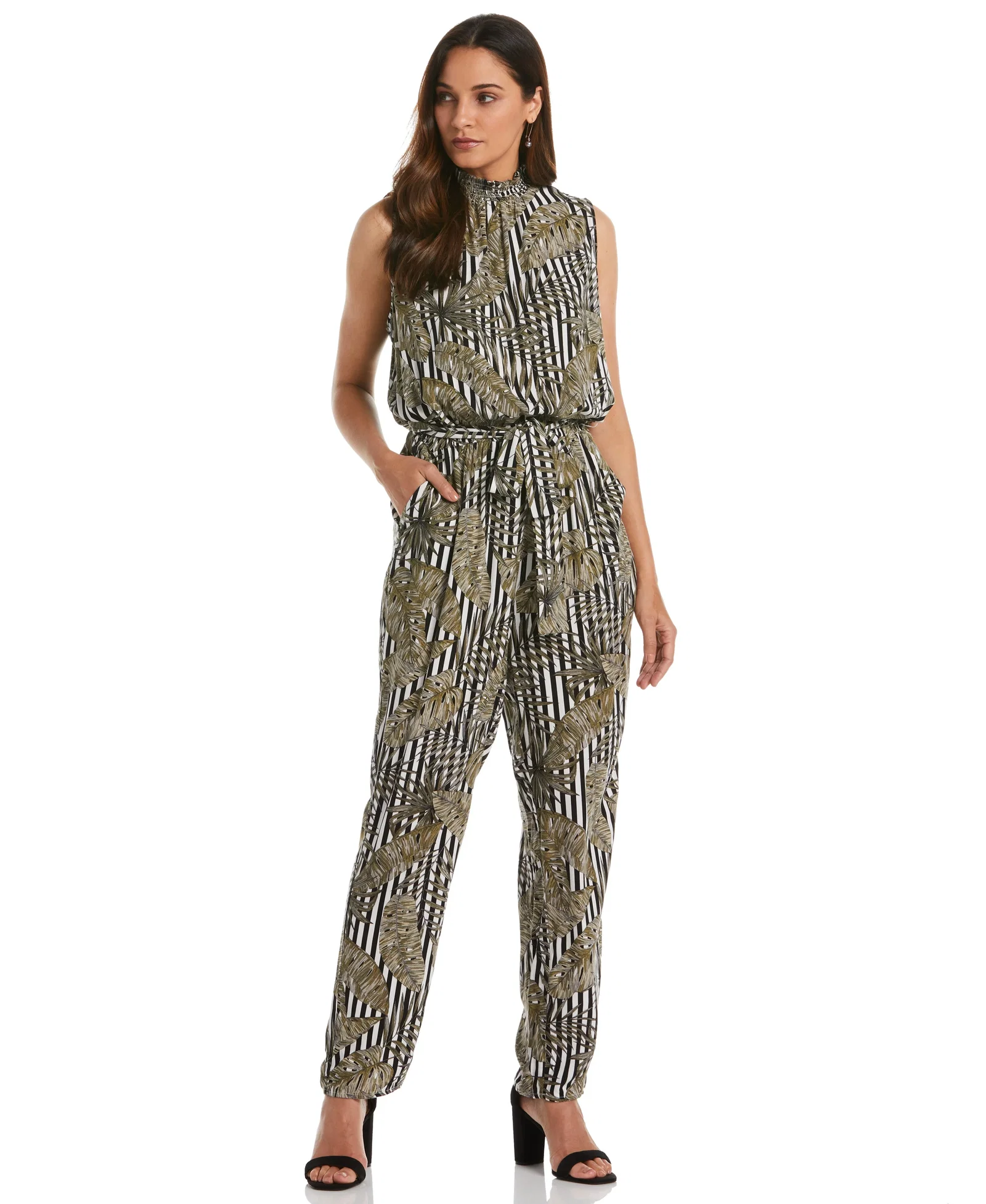 Image of Print Smocked Neck Jumpsuit