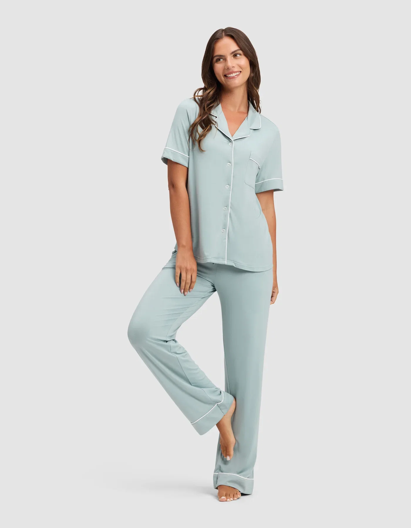 Image of Women's Bamboo Stretch-Knit Short Sleeve & Pant Pajama Set