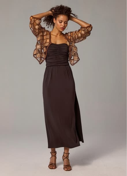Strapless Ruched Knit Maxi Dress