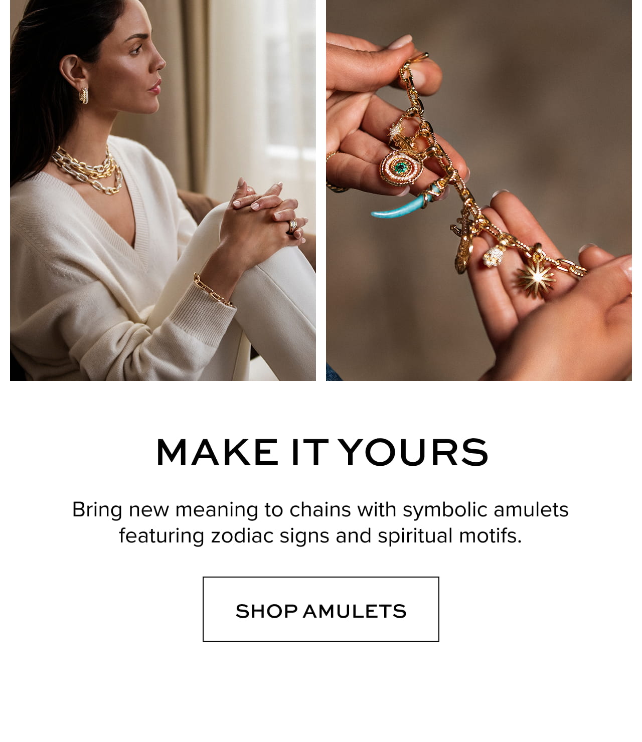 Make it Yours: Bring new meaning to chains with symbolic amulets featuring zodiac signs and spiritual motifs.