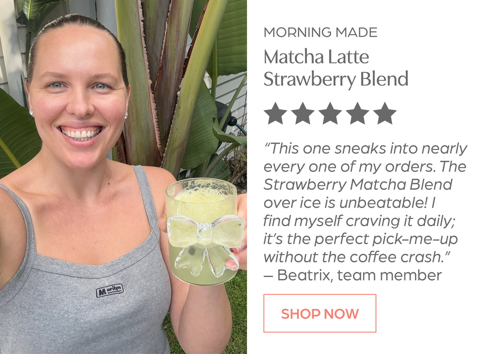 Shop Morning Made Matcha Latte - Strawberry Blend. "This one sneaks into nearly every one of my orders" Beatrix, Team Member