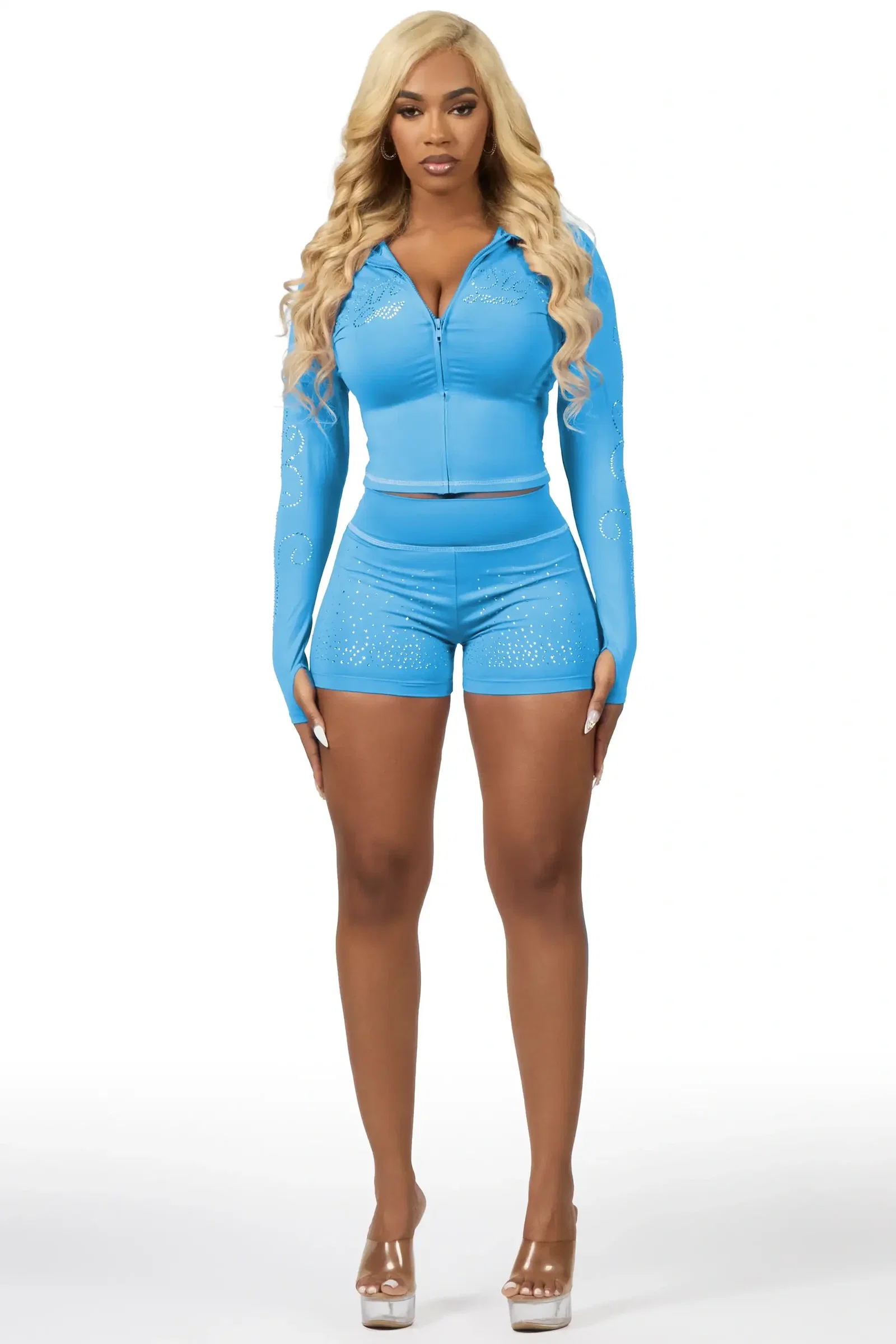 Image of Joella Blue Rhinestone Short Set