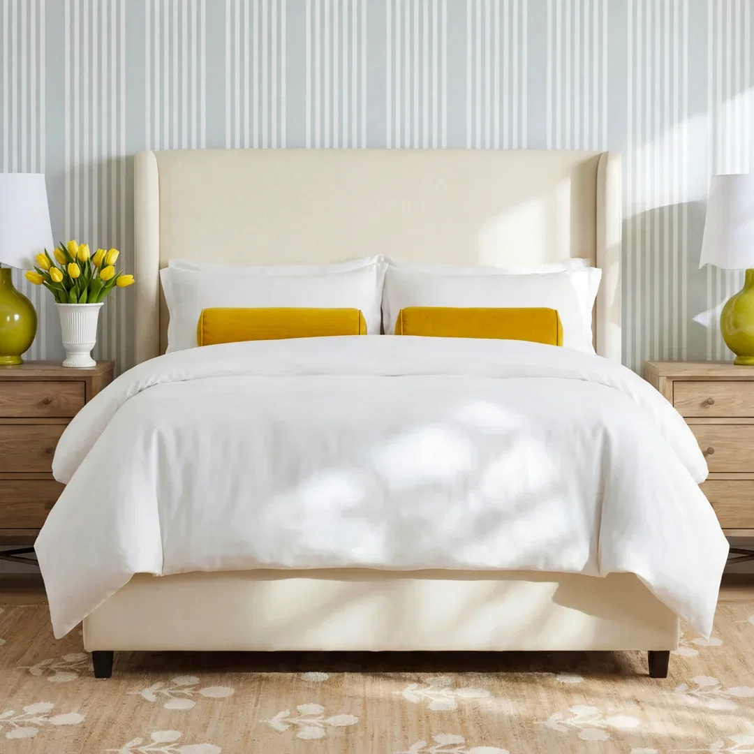 Tilly Linen Upholstered Wingback Bed
