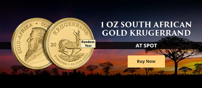 GOLD AT SPOT: 1 oz South African Gold Krugerrand Coin (Random Year)