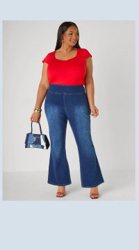 Pull On Flared Denim Jeans