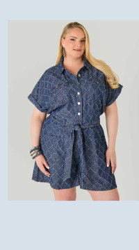 Checked Distressed Denim Romper