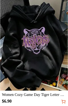 Women Cozy Game Day Tiger Letter Print Oversized Graphic Hoodie For Casual Fall Streetwear