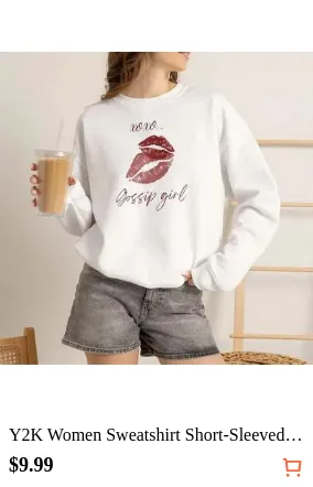 Y2K Women Sweatshirt Short-Sleeved ShirtXOXO Lip Print  Sweatshirt |   Kiss Mark Graphic Crewneckt-Shirt