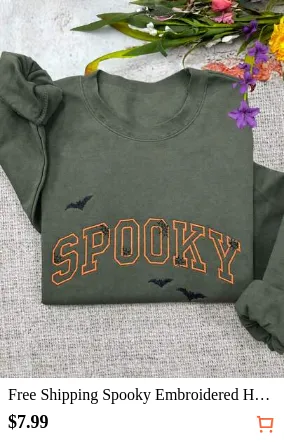 Free Shipping Spooky Embroidered Halloween Sweatshirt| Spooky Season Fun Fall Crewneck Sweatshirt| Autumn Pullover For Women Tops