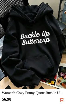 Women's Cozy Funny Quote Buckle Up Buttercup Graphic Hoodie, Casual Fall Streetwear Sweatshirt For Daily Wear Gift