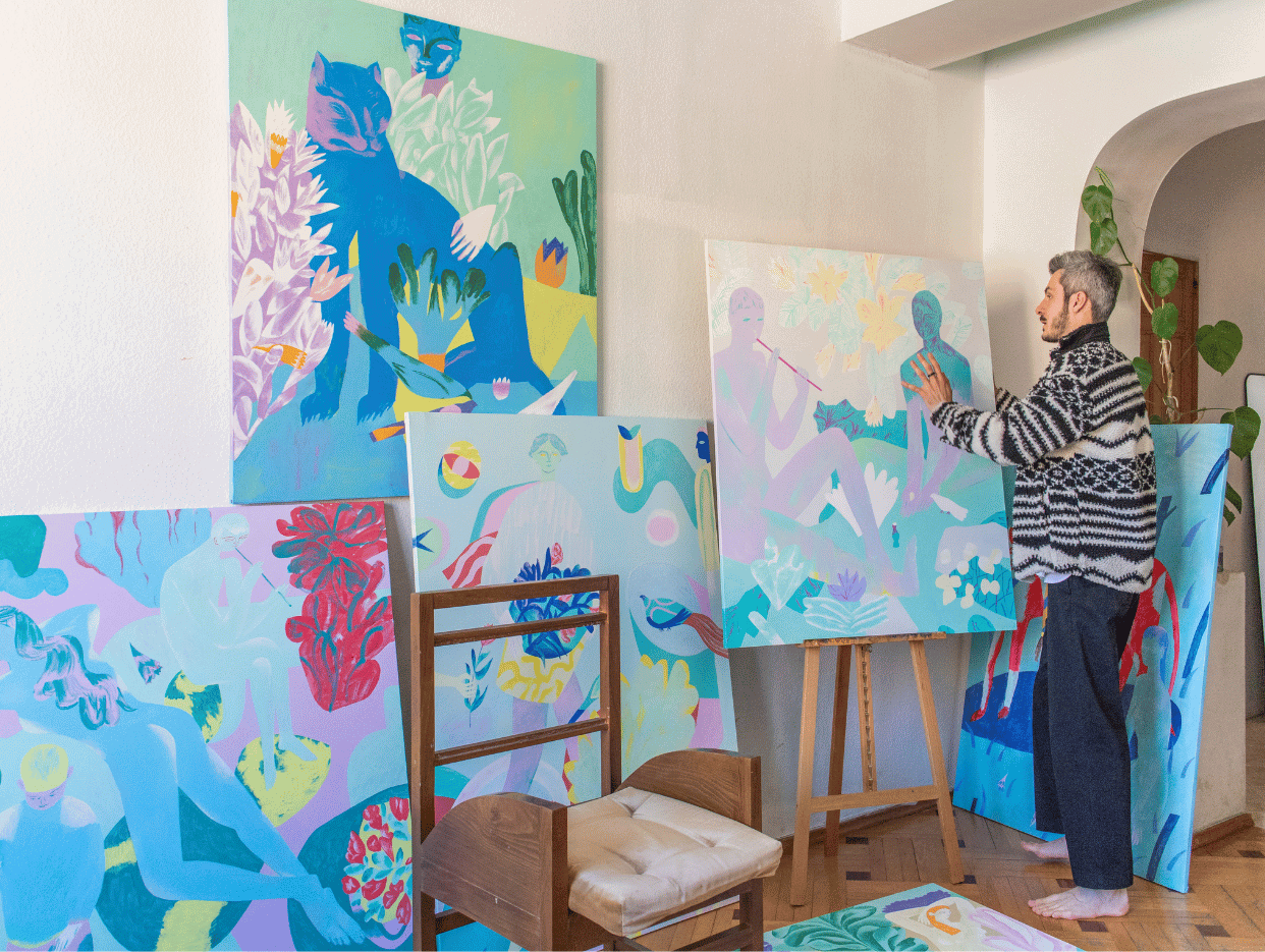 Artist in his studio