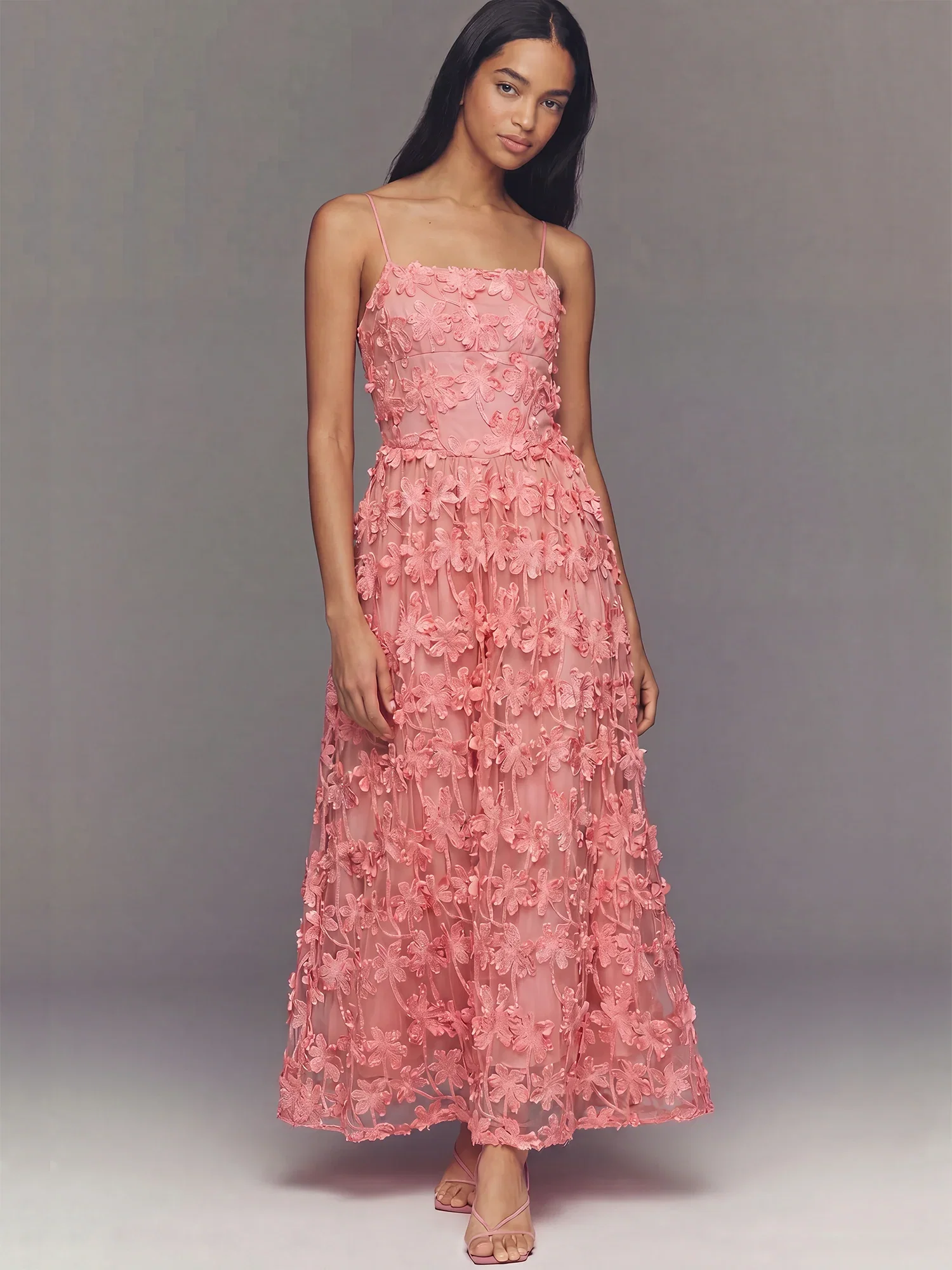 Image of Floral Applique Midi Dress
