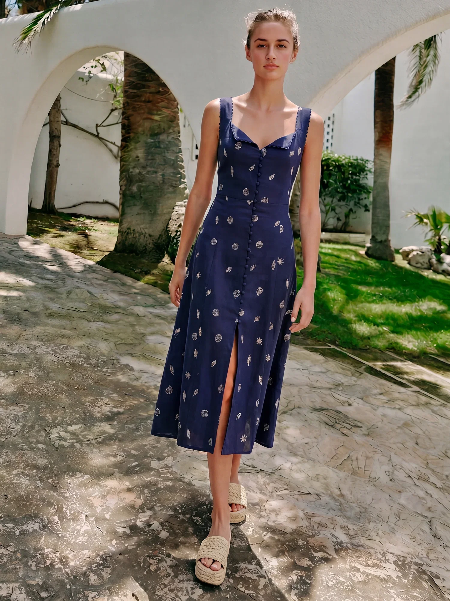 Image of Floral Denim Midi Aline Sundress