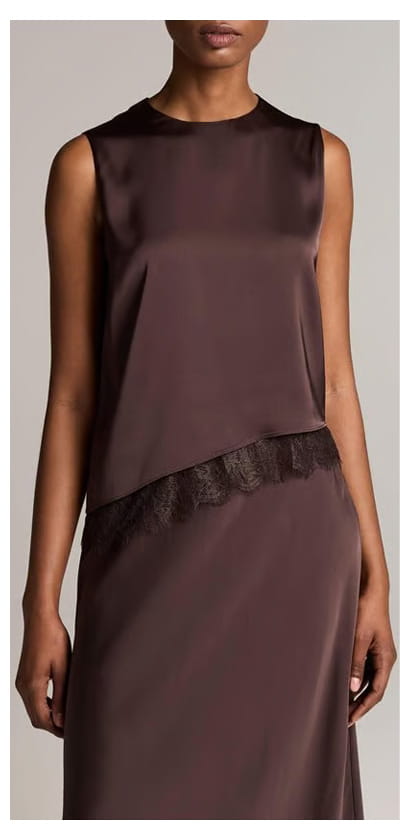 Asymmetric Lace Trim Shell In Iron