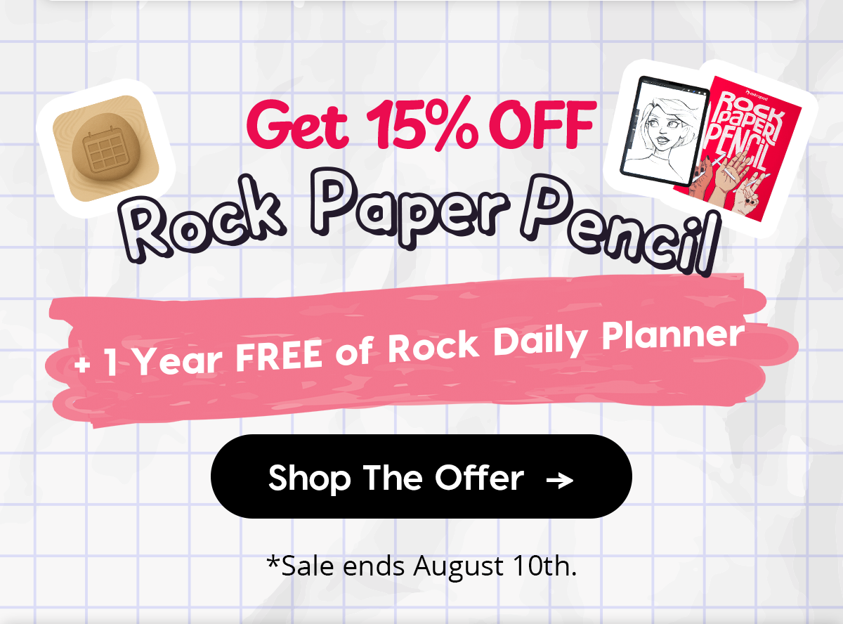 Get 15% OFF Rock Paper Pencil + 1 Year FREE of Rock Daily Planner Shop The Offer Sale ends August 10th