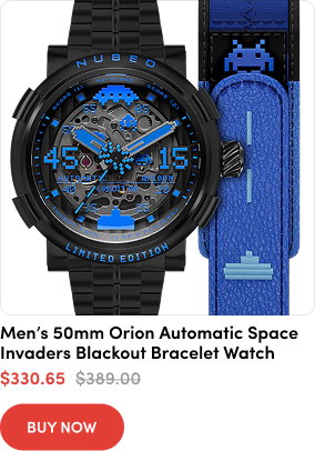 NB-6110-88  Men's 50mm Orion Automatic Space Invaders Blackout Interchangeable Bracelet Watch  $330.65