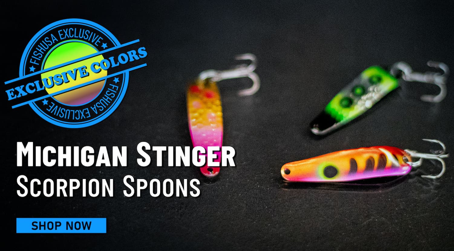 FishUSA Exclusive Colors Michigan Stinger Scorpion Spoons Shop Now