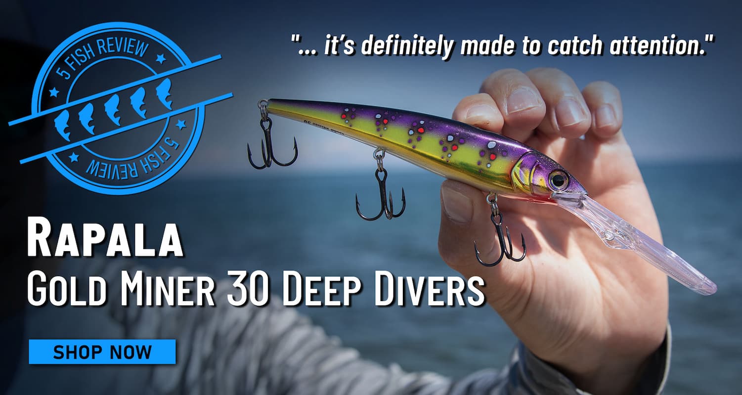 5 Fish Review Rapala Gold Miner 30 Deep Divers "... it’s definitely made to catch attention." Shop Now