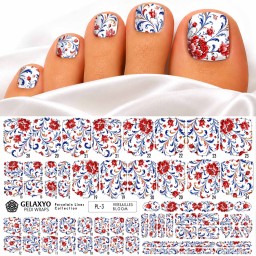 PEDI WRAPS PORCELAIN LINES PL-3 GELAXYO CU 38 DE WRAPURI, 26 DECORAȚIUNI, PILĂ, BEȚIȘOR ȘI MINIRIGLĂ INCLUSE - Un model floral regal, inspirat de eleganța porțelanurilor franceze.
