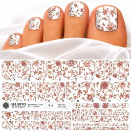 PEDI WRAPS PORCELAIN LINES PL-6 GELAXYO CU 38 DE WRAPURI, 26 DECORAȚIUNI, PILĂ, BEȚIȘOR ȘI MINIRIGLĂ INCLUSE - Un model delicat, inspirat de ramurile înflorite ale porțelanurilor japoneze.