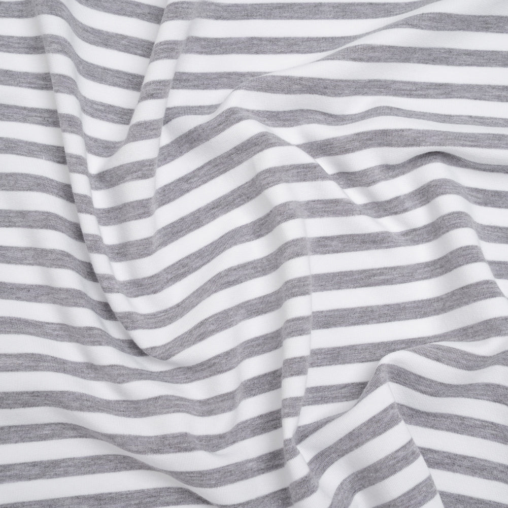 Image of Stretch Cotton French Terry - Heathered Gray and White Stripes - Deadstock