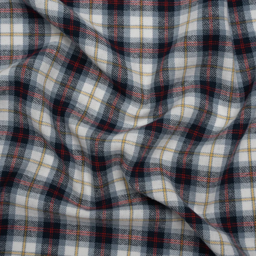 Image of Yarn-Dyed Cotton Twill Flannel - Blue, Red and White Plaid