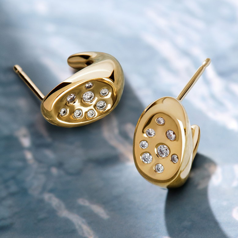Organically Shaped Stone-Set Stud Earrings