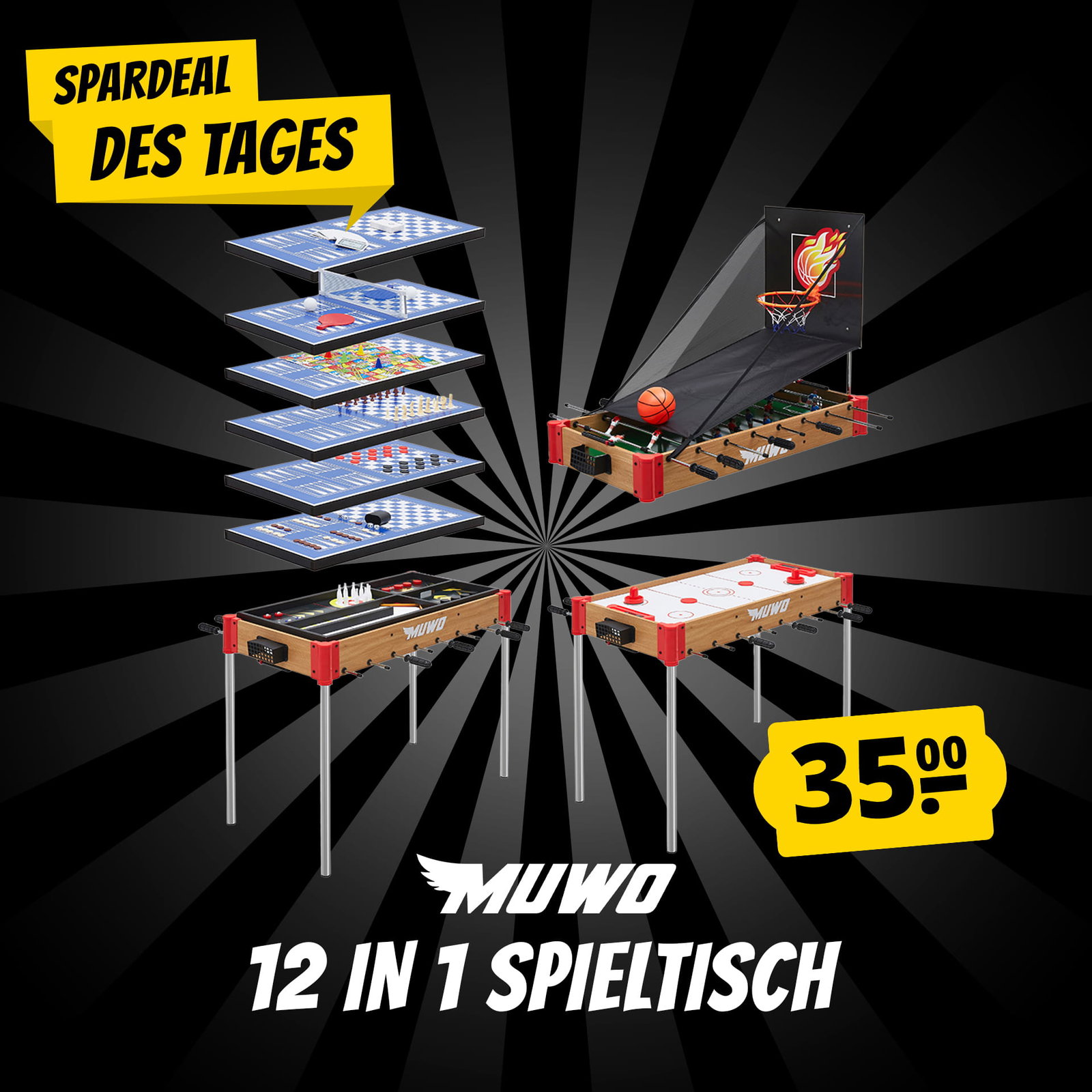 MUWO "Masterplay" 12-in-1 Multigame Spieletisch