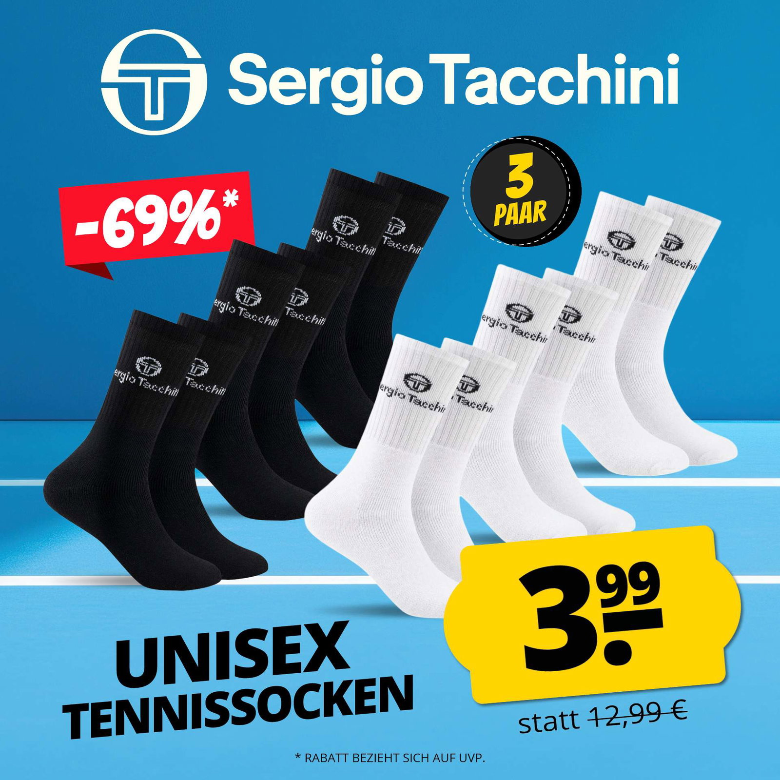 Sergio Tacchini Unisex Tennissocken 3 Paar weiß 93230832