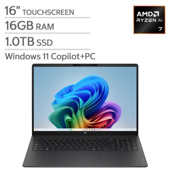 HP OmniBook 3 16-inch Touchscreen Laptop - AMD Ryzen AI 7 445 - Copilot+ PC - 2K (1920 x 1200) - 16GB Memory - 1TB SSD - Windows 11 Home