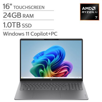 HP OmniBook 5 16-inch Touchscreen Laptop - AMD Ryzen AI 7 445 - Copilot+ PC - 2K (1920 x 1200) - 24GB Memory - 1TB SSD - Windows 11 Home