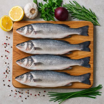 Whole Head On, Cleaned Branzino Fish (12-18 Oz. Per Fish), Min 7 Count, 10 Lbs. Total