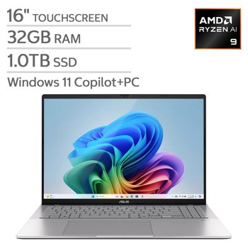 ASUS Vivobook S16 with 16-inch Touch Copilot+ PC Laptop and AMD Ryzen AI 9 Processor