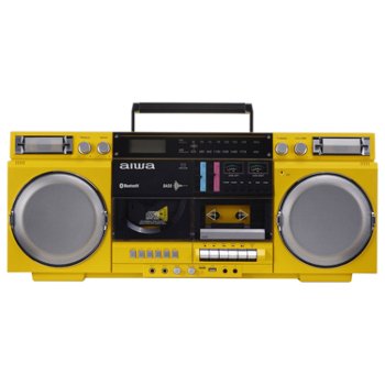 Aiwa Backtrack Retro Boombox with Bluetooth, Yellow