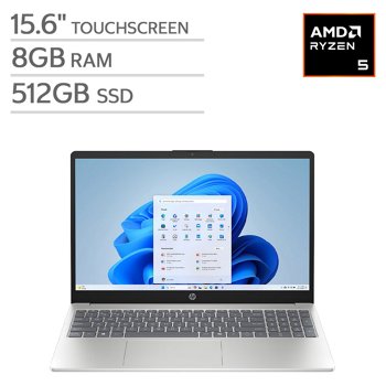 HP 15.6-inch Touchscreen Laptop - AMD Ryzen 5 7530U - FHD (1920 x 1080) - 8GB RAM - 512GB SSD - Windows 11 Home
