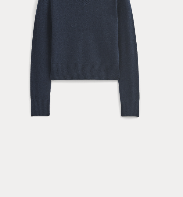 Image | 4. Cashmere Cropped High-V Sweater | Navy