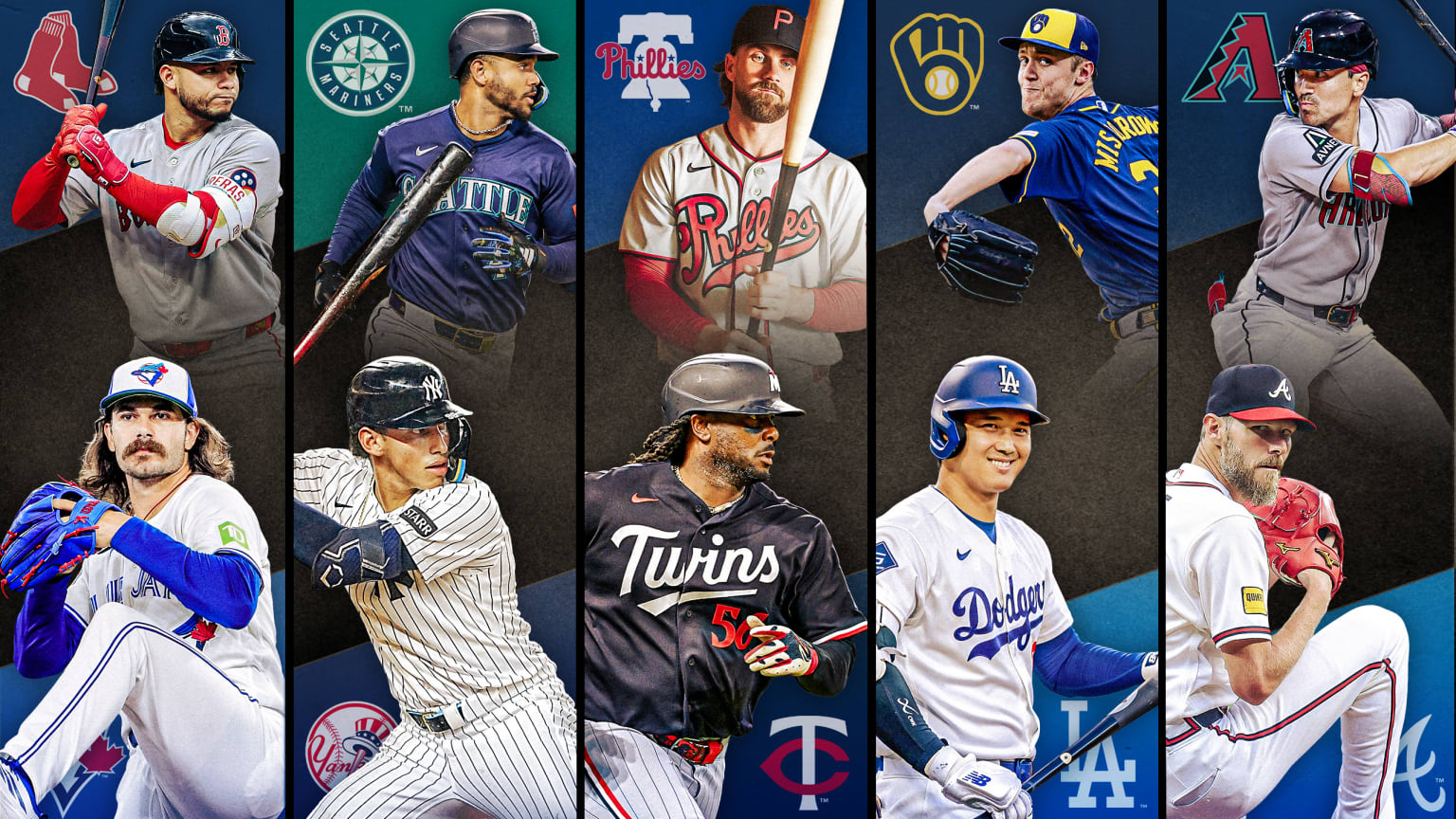Images of 10 players with their team logos behind them, representing 5 series to watch this week