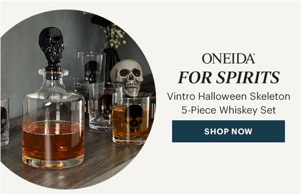 ONEIDA  FOR SPIRITS  Vintro Halloween Skeleton 5-Piece Whiskey Set  [SHOP NOW]