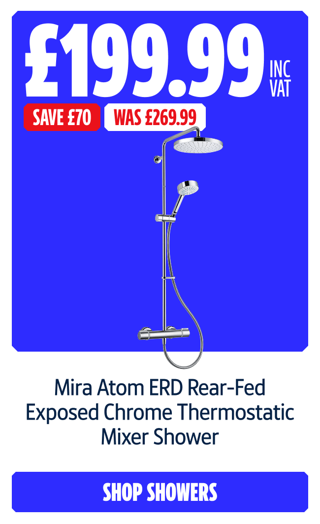 Save £70 on Mira Atom ERD Rear-Fed Exposed Chrome Thermostatic Mixer Shower . Now £199.99 Inc VAT Was £269.99. Shop showers