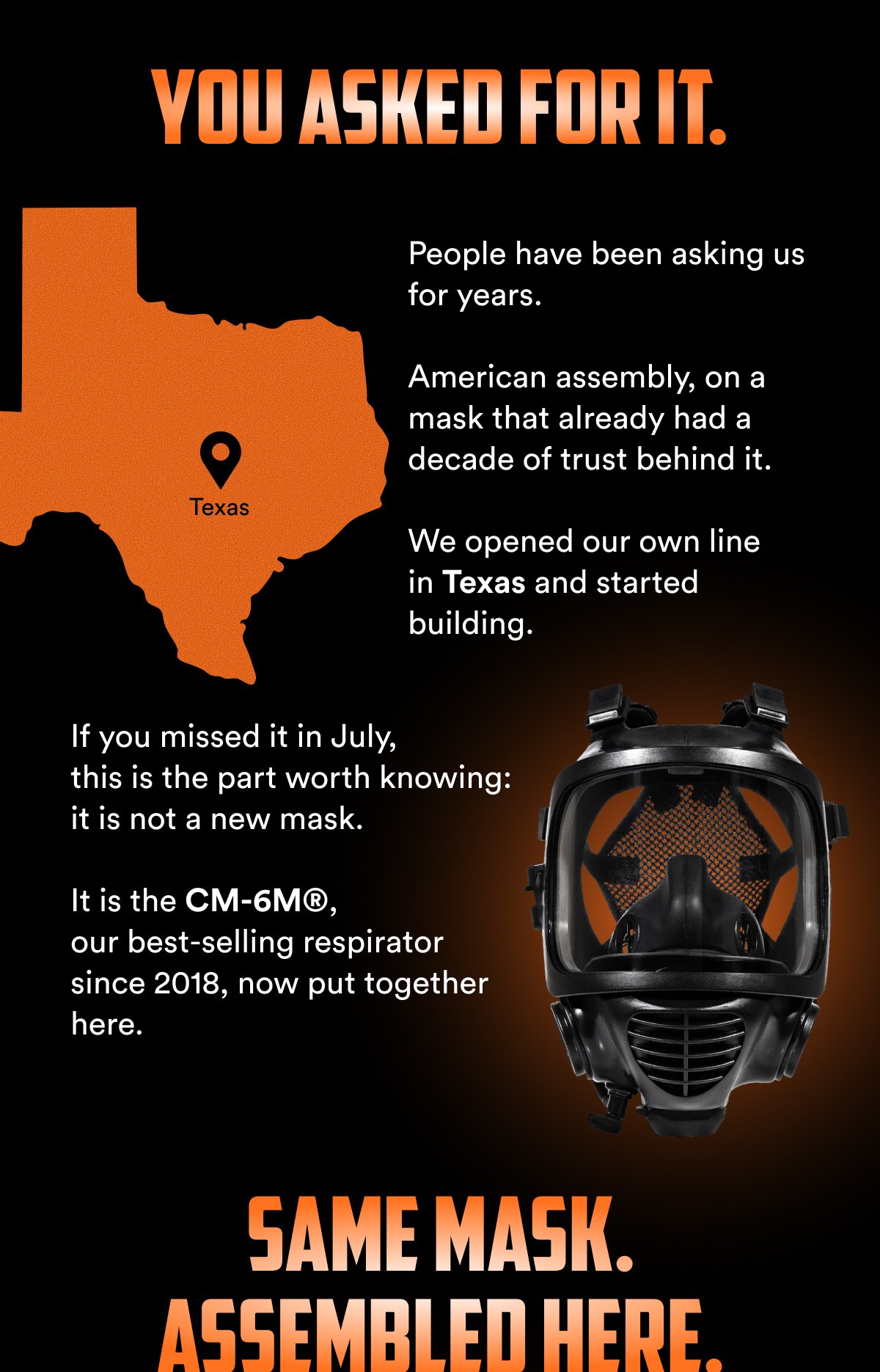 You asked for it. People have been asking us for years. American assembly, on a mask that already had a decade of trust behind it.