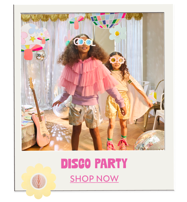 glittering decorations, disco balls, metallic accents