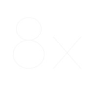 The text 8x in white on a black background.