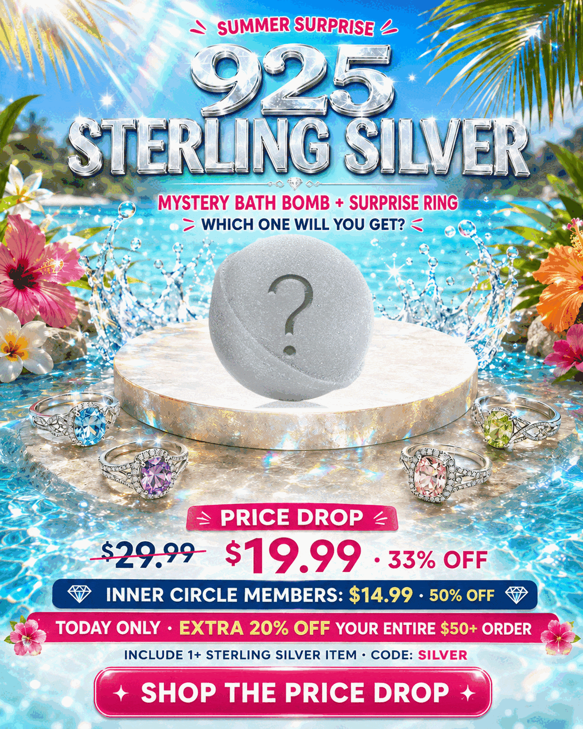 Sterling Silver Summer Surprise Bath Bomb price drop $19.99 (33% off) or $14.99 for IC (50% off) + today only: extra 20% off $50+ orders with 1+ silver item. Code: Silver. Shop the Price Drop