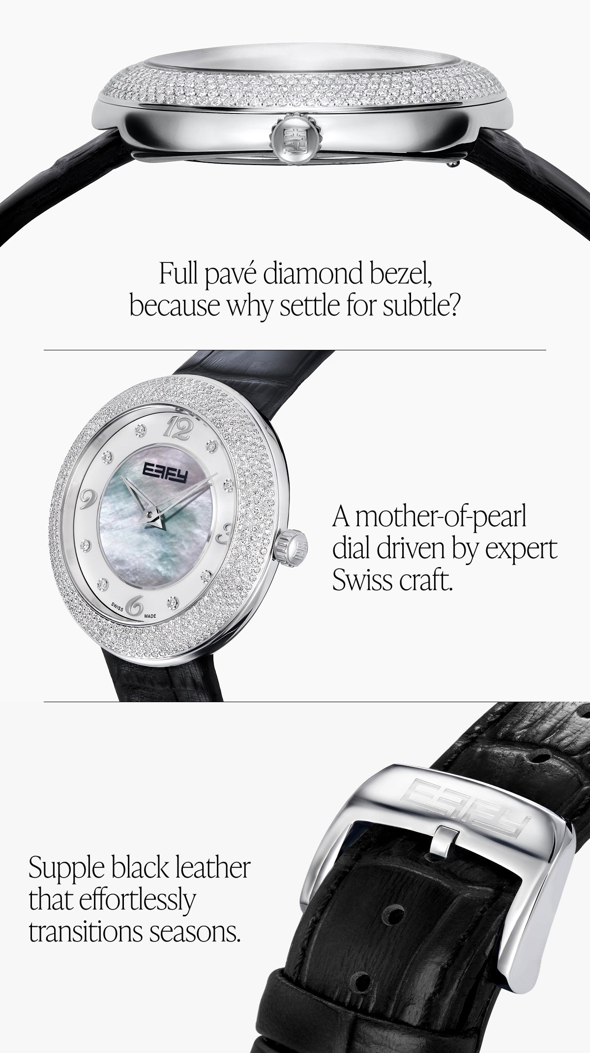 39MM Swiss Made Stainless Steel Watch with Diamonds