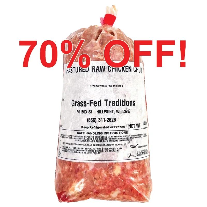 Image of Raw Whole Pastured Chicken Pet Food Chub - 1 lb.