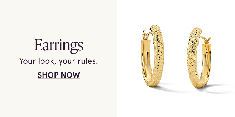 A pair of gold hoops with a textured design. Your look, your rules. Click here to shop earrings